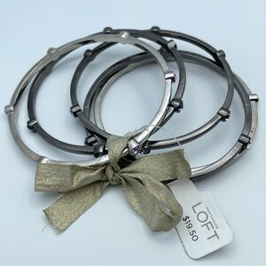 NEW With Tags Ann Taylor LOFT Silver & Gunmetal Rhinestone Bangle Set of 5